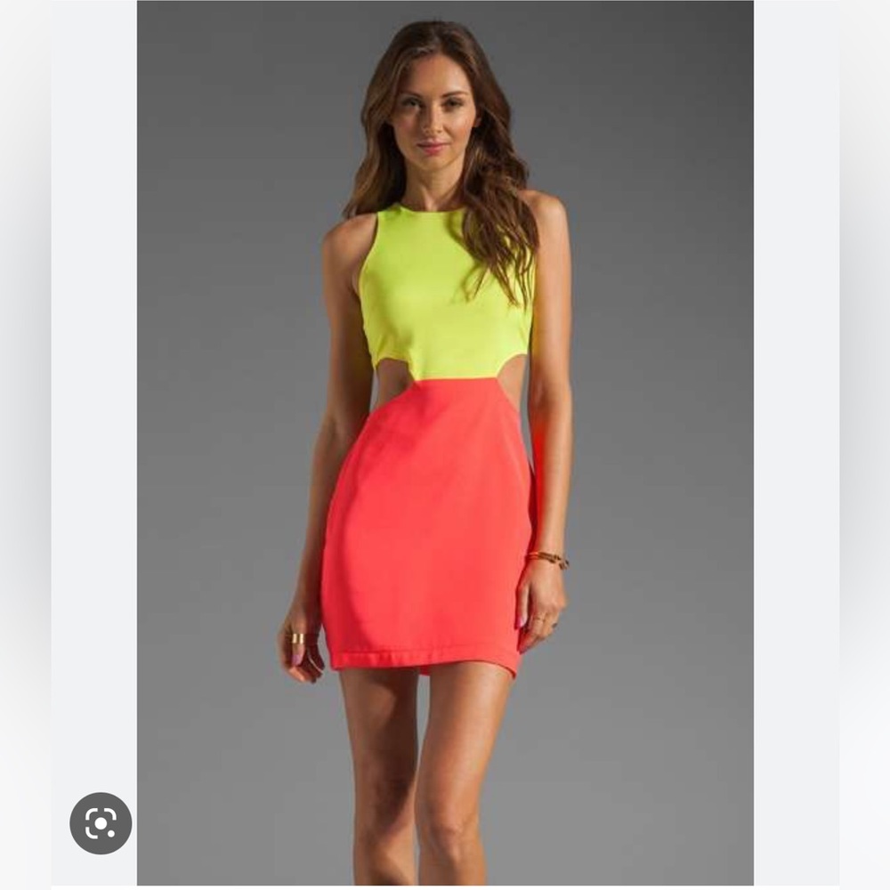 Neon yellow and orange two tone cut out dress
